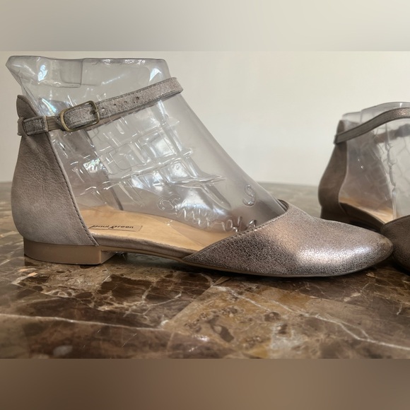 Paul Green Pointed Toe Ankle Strap Metallic Flats - Picture 7 of 16